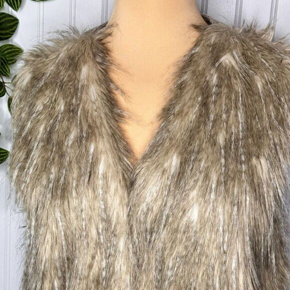 Daisy Jones Sz L Sebby Collection Faux Fur Vest Beige Tan Hippy Boho Festival - Picture 4 of 12